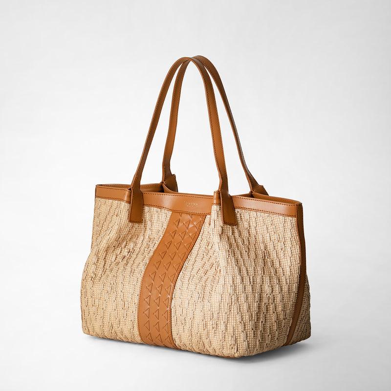 Serapian Tote bag secret piccola in rafia e pelle seta Sottocosto