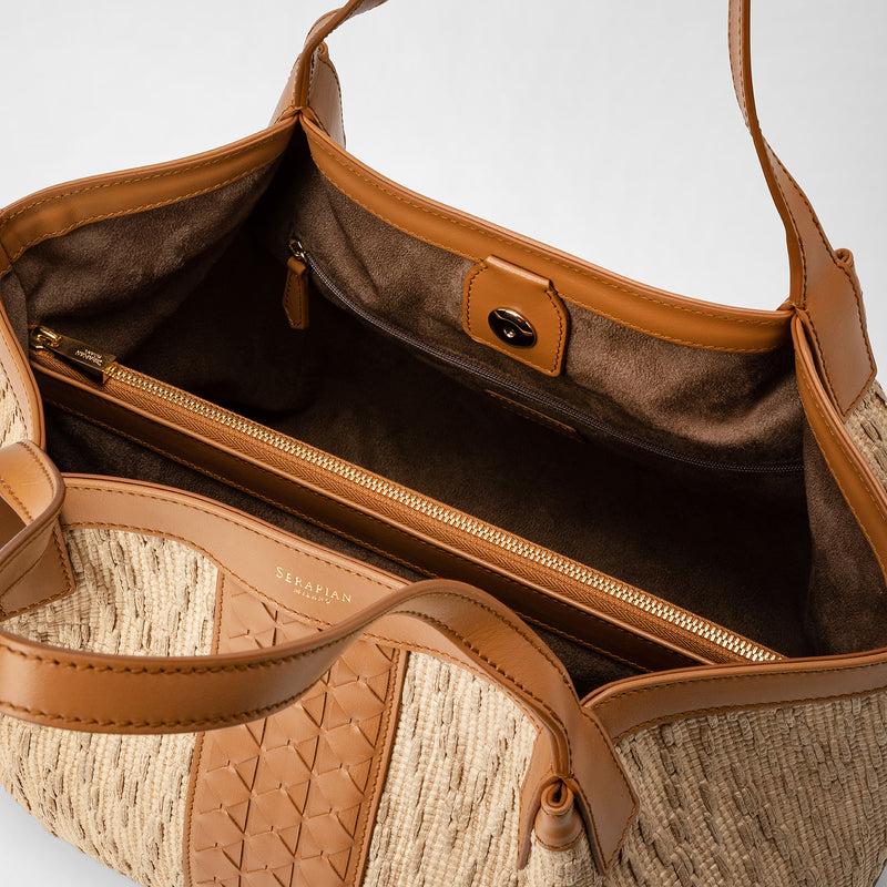 Serapian Tote bag secret piccola in rafia e pelle seta Sottocosto