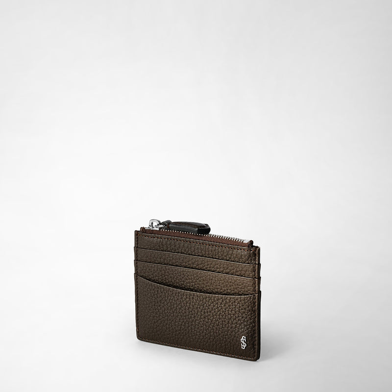 Serapian Zip card case in cachemire leather espresso Saldi