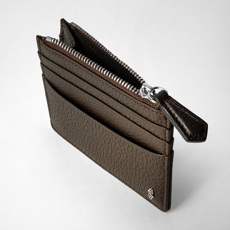 Serapian Zip card case in cachemire leather espresso Saldi