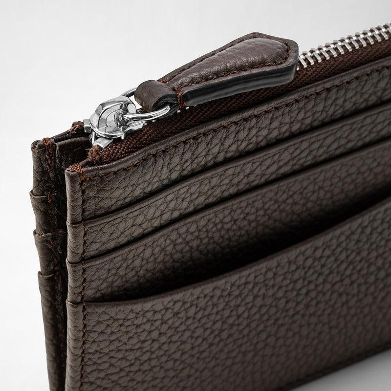 Serapian Zip card case in cachemire leather espresso Saldi
