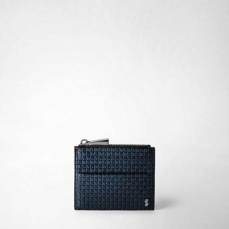 Serapian Zip card case in stepan ocean blue and black Vendita Calda