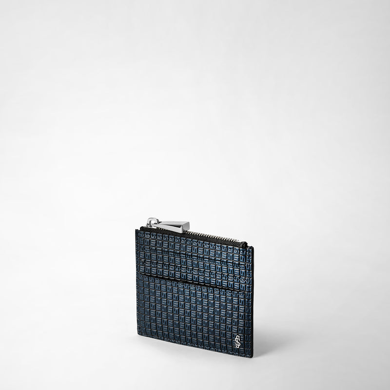 Serapian Zip card case in stepan ocean blue and black Vendita Calda