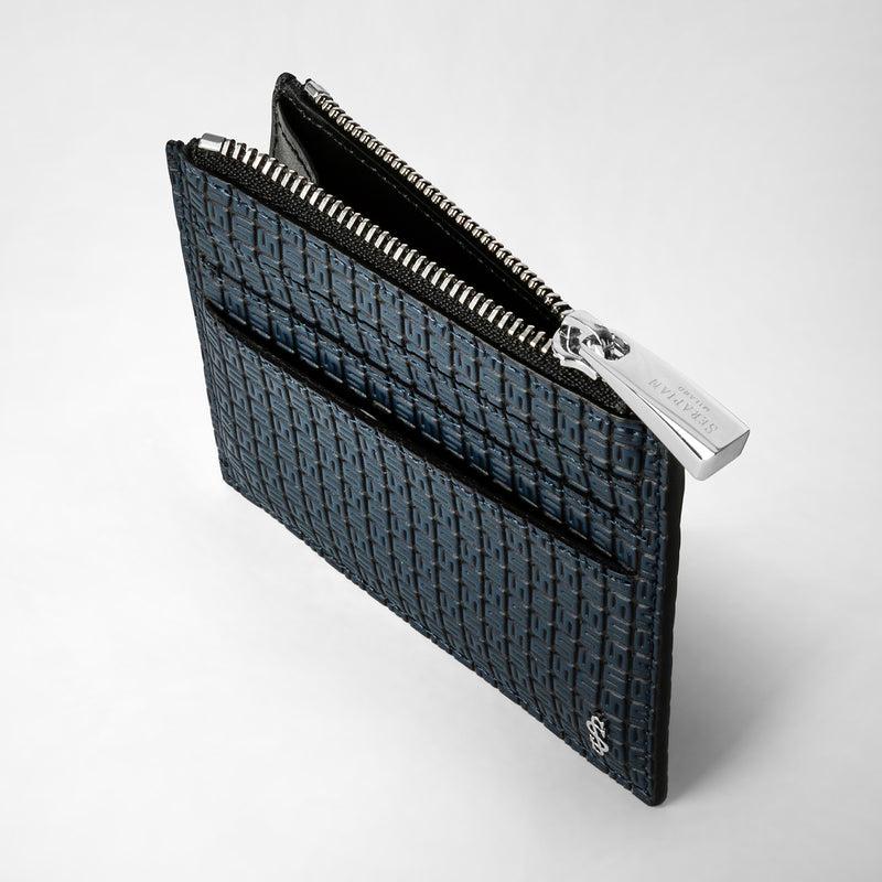 Serapian Zip card case in stepan ocean blue and black Vendita Calda