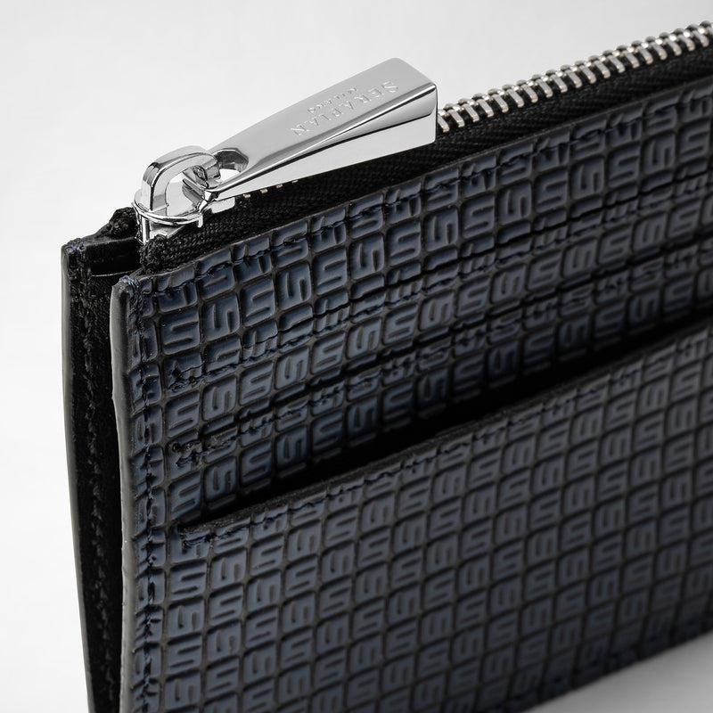 Serapian Zip card case in stepan ocean blue and black Vendita Calda