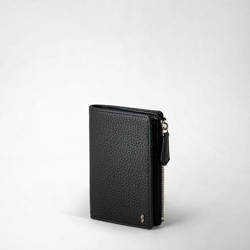 Serapian Vertical billfold with zip in cachemire leather navy blue Negozio