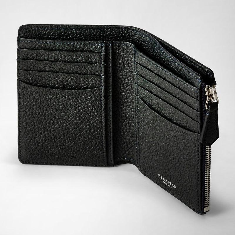 Serapian Vertical billfold with zip in cachemire leather navy blue Negozio