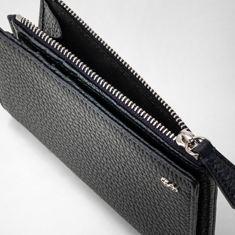 Serapian Vertical billfold with zip in cachemire leather navy blue Negozio