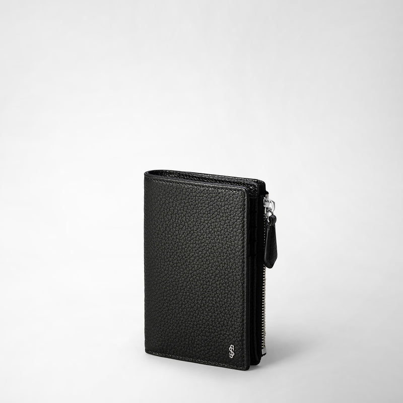 Serapian Vertical billfold with zip in cachemire leather black In Saldo