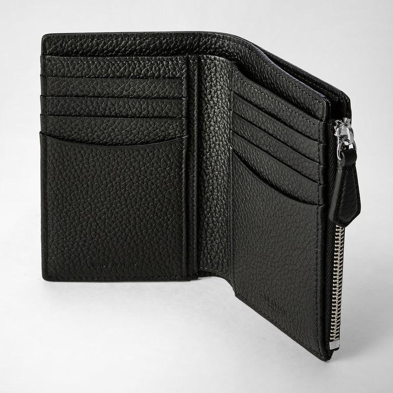 Serapian Vertical billfold with zip in cachemire leather black In Saldo