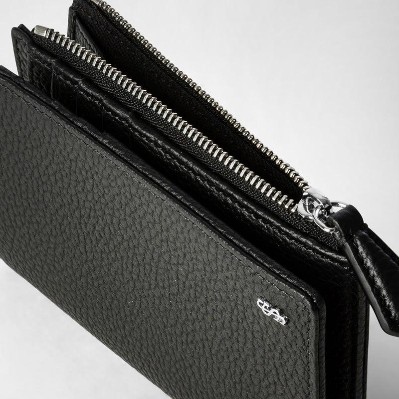 Serapian Vertical billfold with zip in cachemire leather black In Saldo