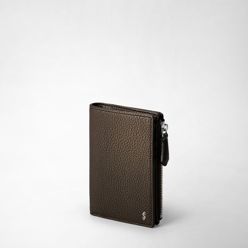 Serapian Vertical billfold with zip in cachemire leather espresso Nuova