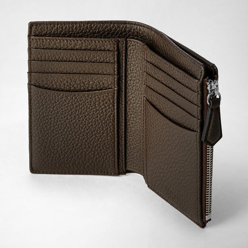 Serapian Vertical billfold with zip in cachemire leather espresso Nuova
