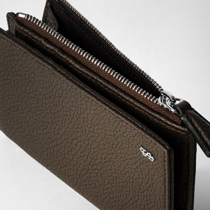 Serapian Vertical billfold with zip in cachemire leather espresso Nuova
