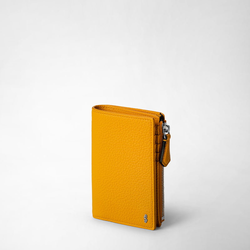Serapian Vertical billfold with zip in cachemire leather ochre Moda