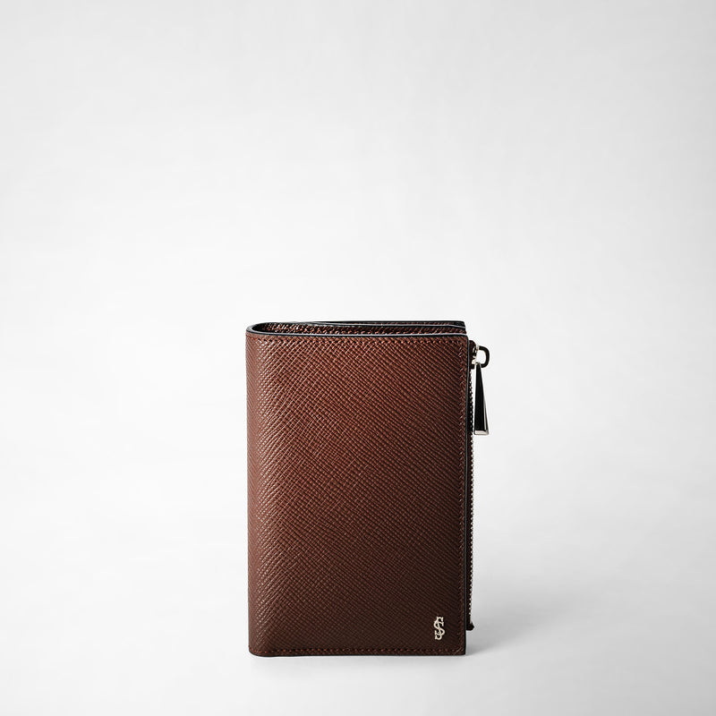 Serapian Vertical billfold with zip in evoluzione leather burgundy Spedizione gratuita