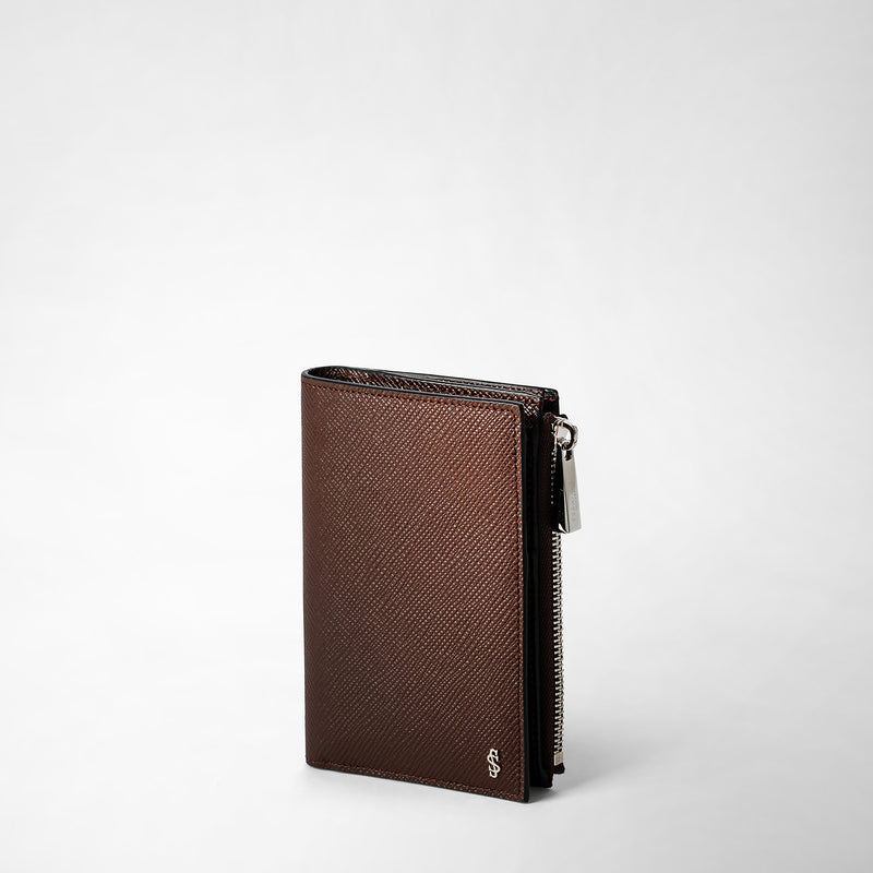 Serapian Vertical billfold with zip in evoluzione leather burgundy Spedizione gratuita