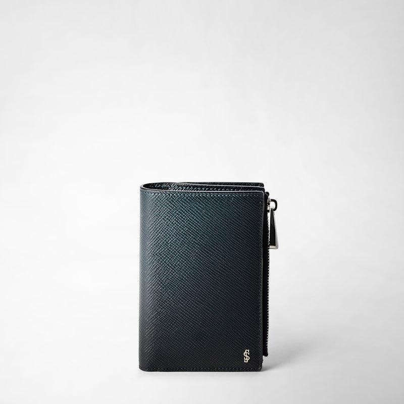 Serapian Vertical billfold with zip in evoluzione leather navy blue Sconto di tempo limitato