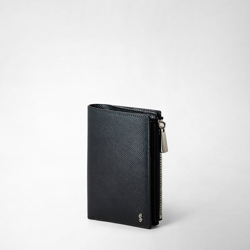 Serapian Vertical billfold with zip in evoluzione leather navy blue Sconto di tempo limitato