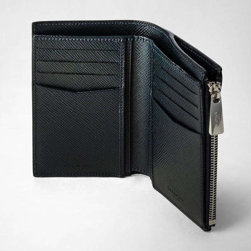 Serapian Vertical billfold with zip in evoluzione leather navy blue Sconto di tempo limitato