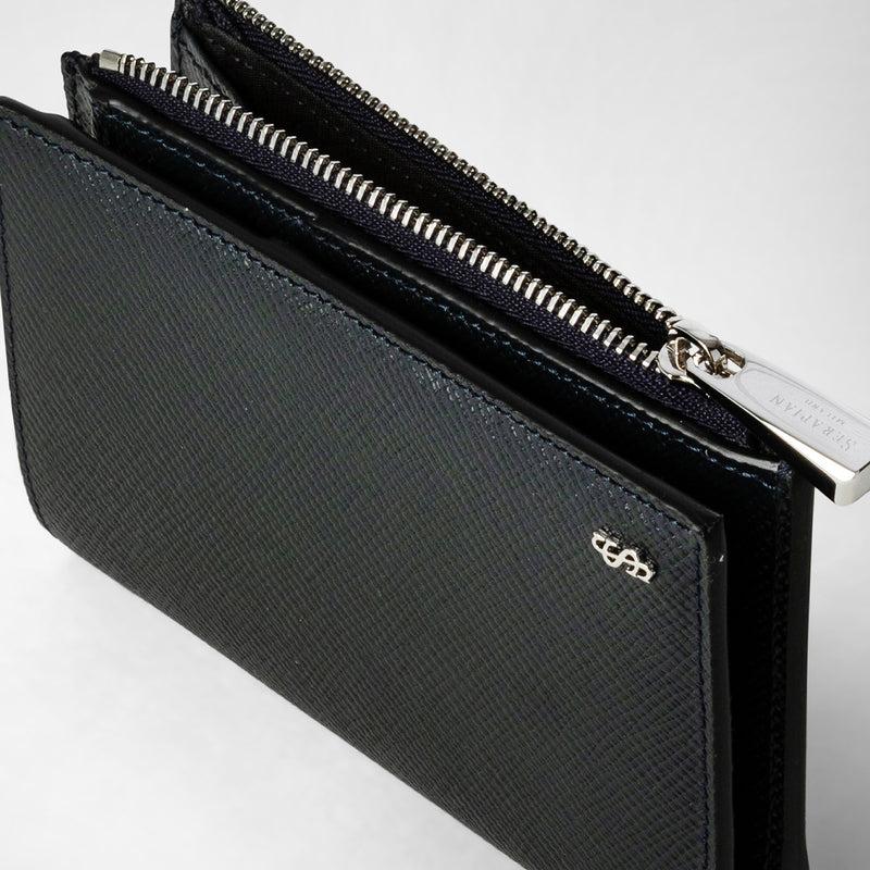 Serapian Vertical billfold with zip in evoluzione leather navy blue Sconto di tempo limitato