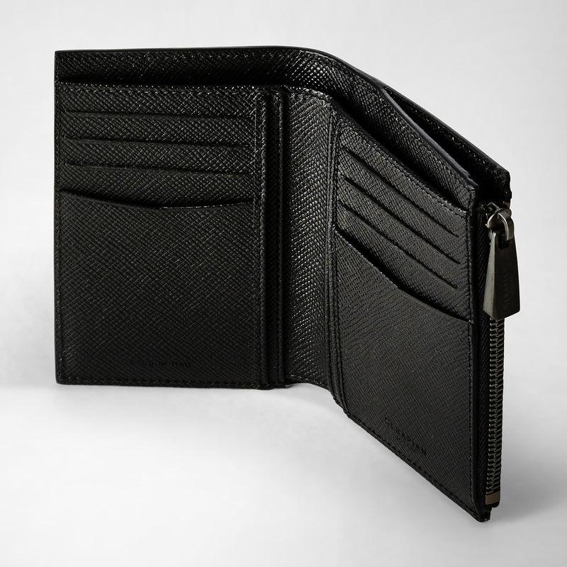 Serapian Vertical billfold zip evoluzione leather black eclipse Negozio online di fabbrica