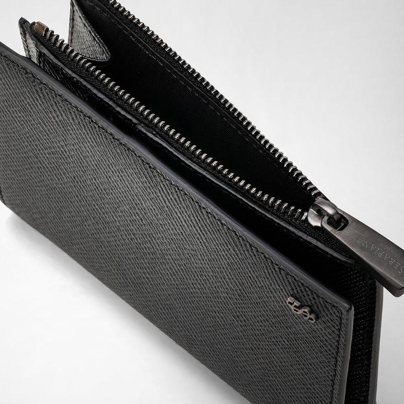 Serapian Vertical billfold zip evoluzione leather black eclipse Negozio online di fabbrica