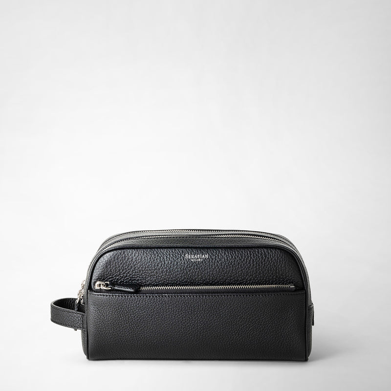 Serapian Trousse bagno doppia zip in pelle cachemire nero Flash Sale