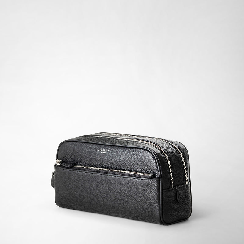 Serapian Trousse bagno doppia zip in pelle cachemire nero Flash Sale