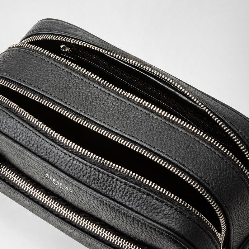 Serapian Trousse bagno doppia zip in pelle cachemire nero Flash Sale