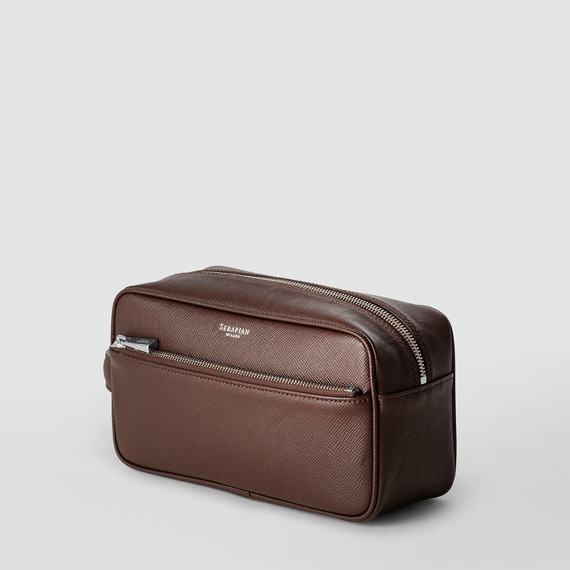 Serapian Wash bag recycled twill evoluzione leather burgundy Shopping online