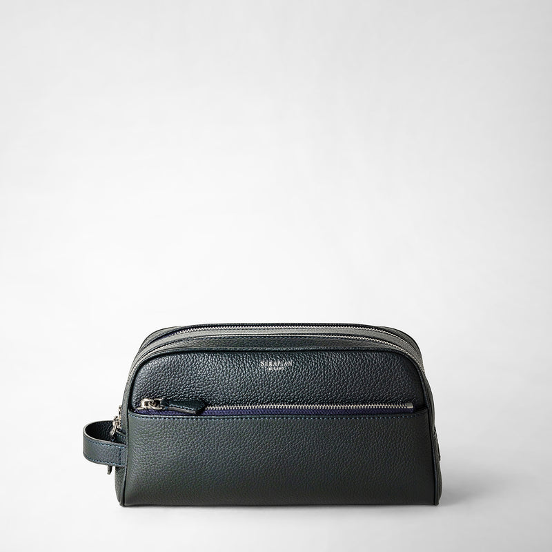 Serapian Trousse bagno doppia zip in pelle cachemire blu navy Offerta Pasqua