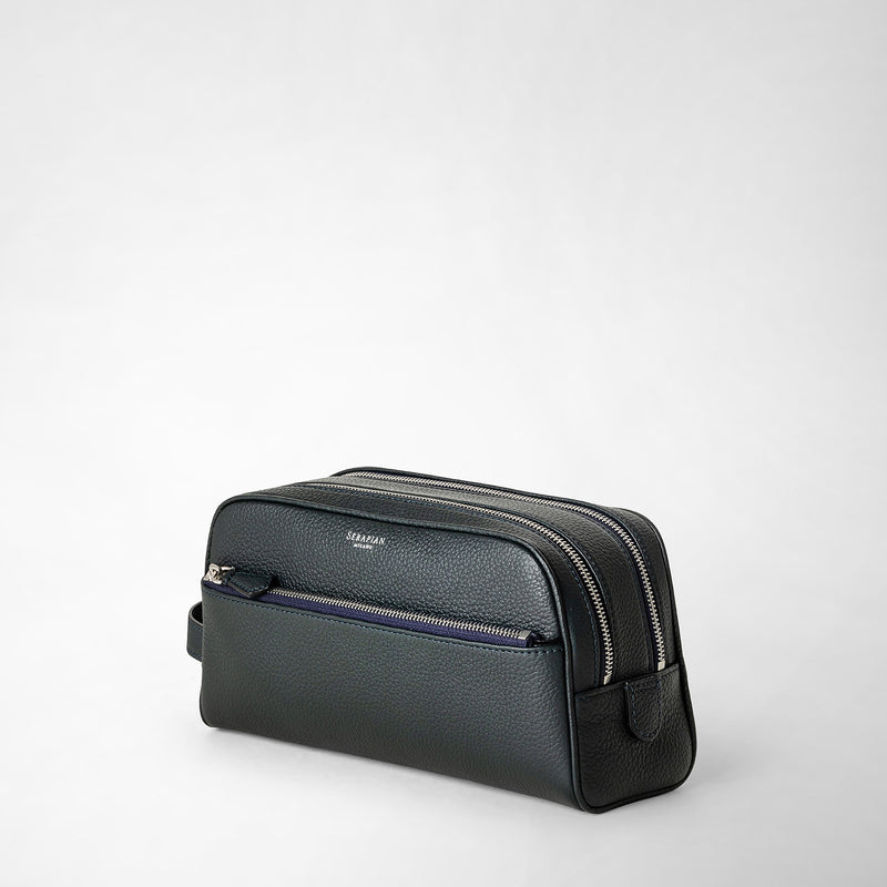 Serapian Trousse bagno doppia zip in pelle cachemire blu navy Offerta Pasqua