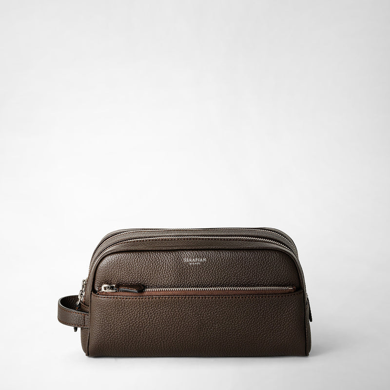 Serapian Trousse bagno doppia zip pelle cachemire espresso Offerta Anniversario