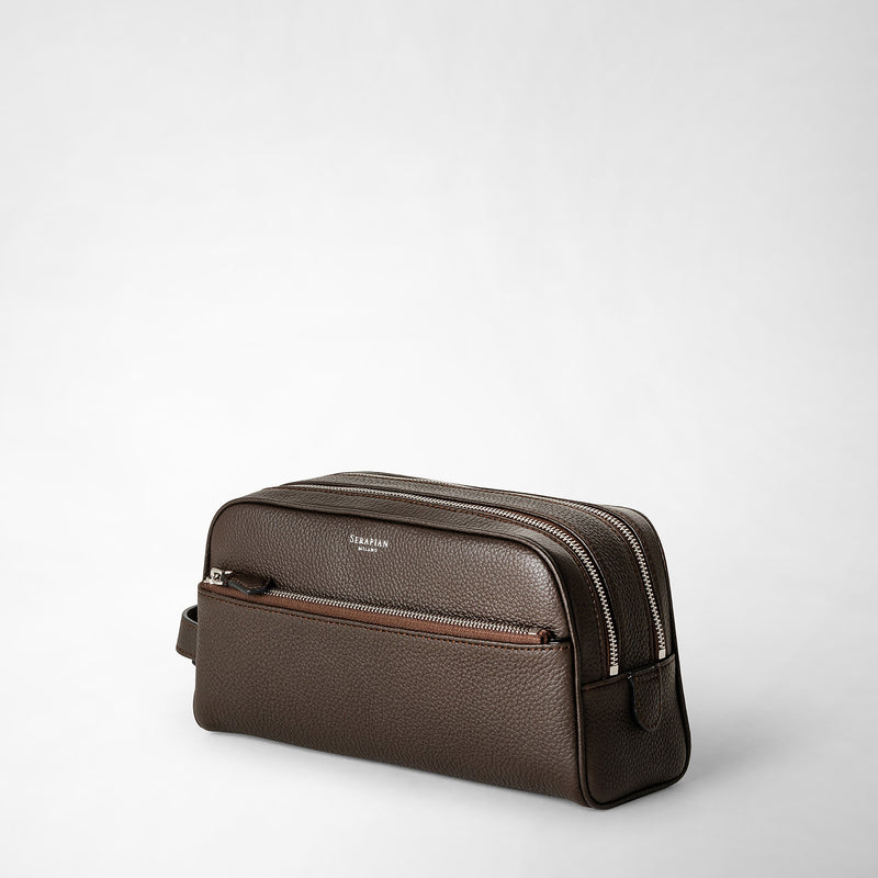Serapian Trousse bagno doppia zip pelle cachemire espresso Offerta Anniversario