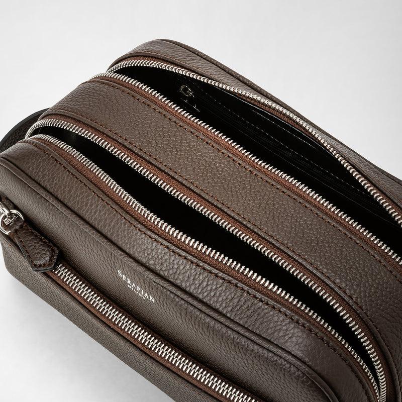 Serapian Trousse bagno doppia zip pelle cachemire espresso Offerta Anniversario