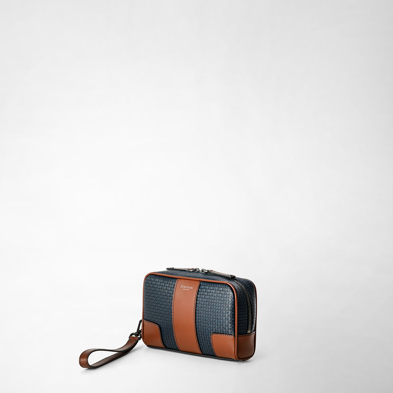 Serapian Pochette in stepan 72 blu oceano-cuoio Vendita calda