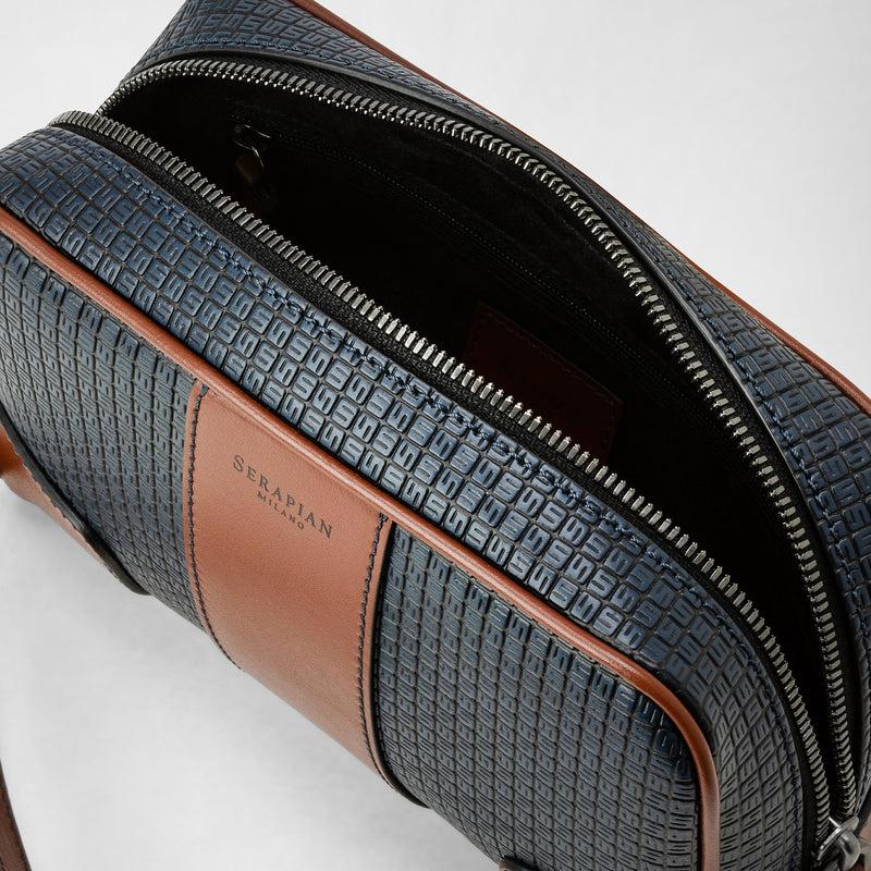 Serapian Pochette in stepan 72 blu oceano-cuoio Vendita calda