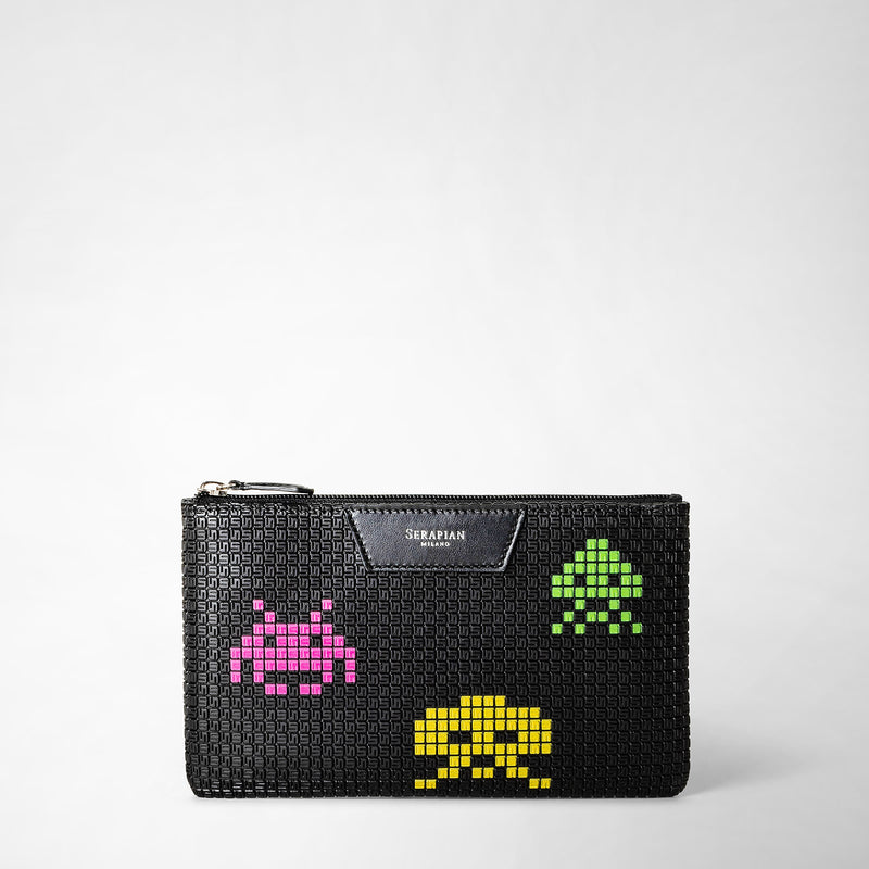 Serapian Pouch con zip in stepan nero space invaders Lightning offer