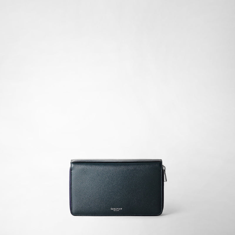 Serapian Pochette viaggio zip doppia pelle evoluzione blu navy Nuovi prodotti