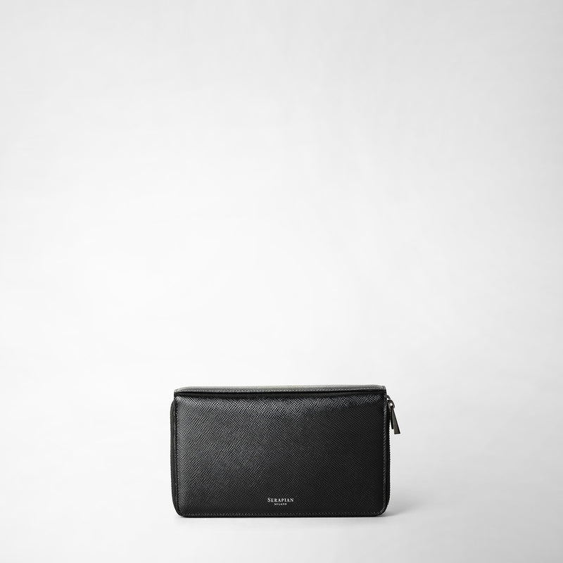 Serapian Pochette viaggio zip doppia pelle evoluzione nero Bestseller