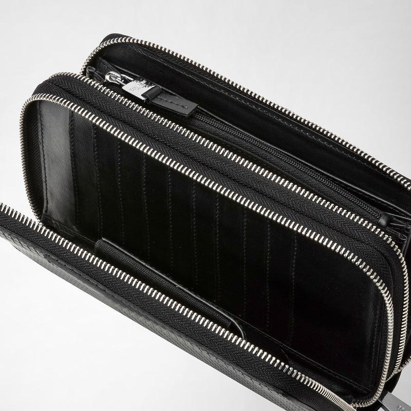 Serapian Pochette da viaggio zip doppia in stepan asfalto-nero Liquidazione