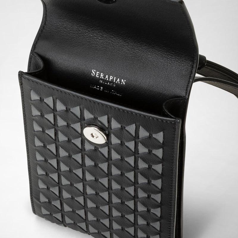 Serapian Phone case with strap in mosaico black asphalt gray Offerte speciali