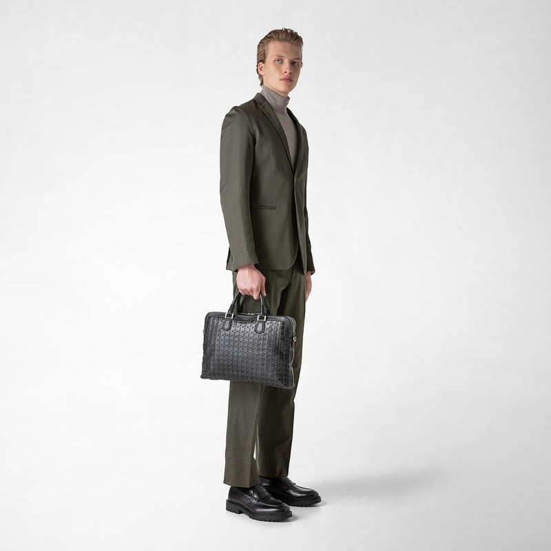 Serapian Extra slim briefcase in mosaico black Prezzo di fabbrica