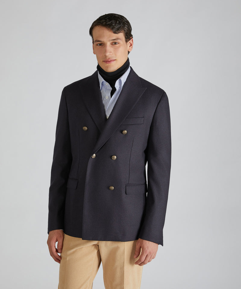 Slowear Giacca doppiopetto slim fit in flanella di lana e cashmere Promozione