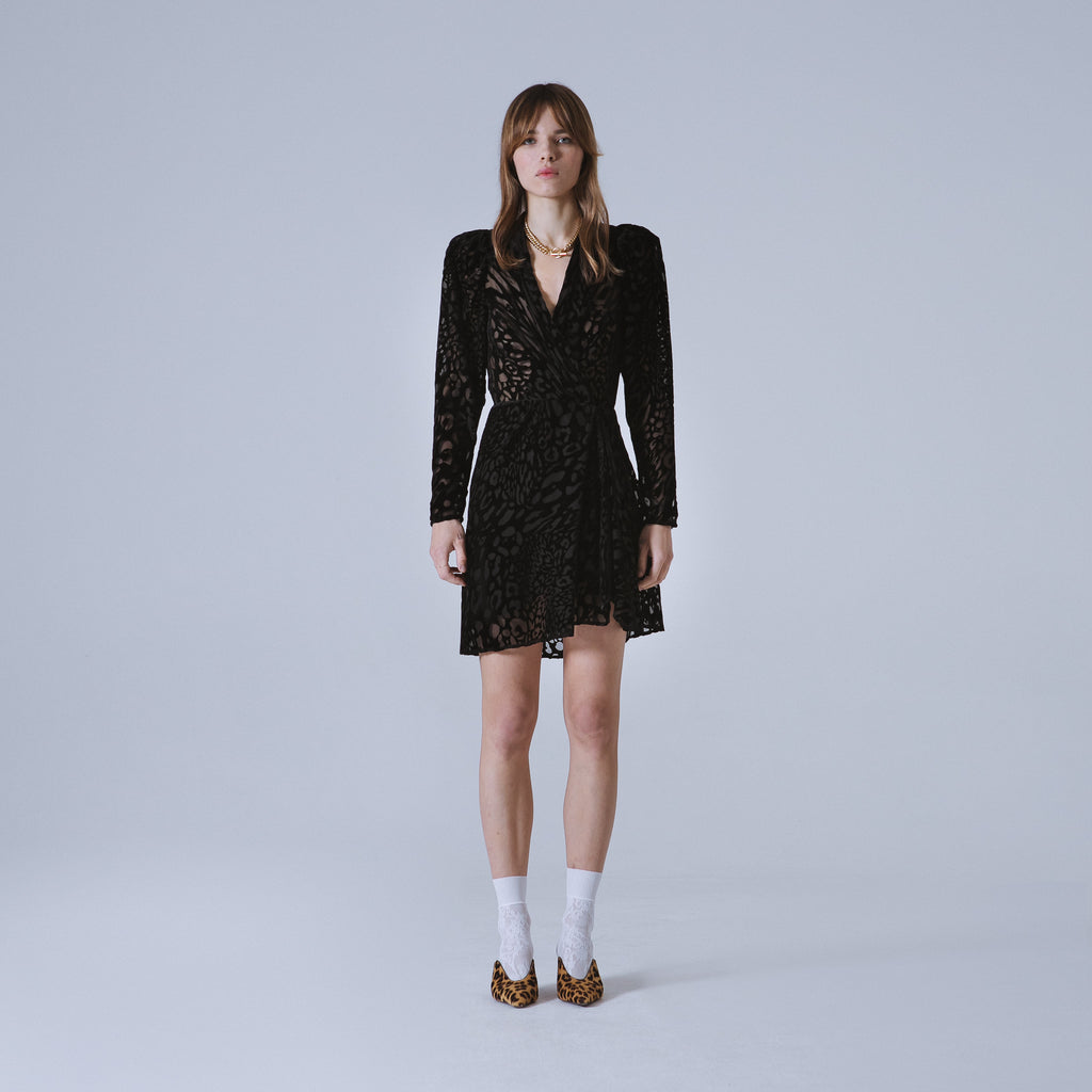 Sveta Milano Abito Cambridge in velluto con motivo leopardo Vendite Flash