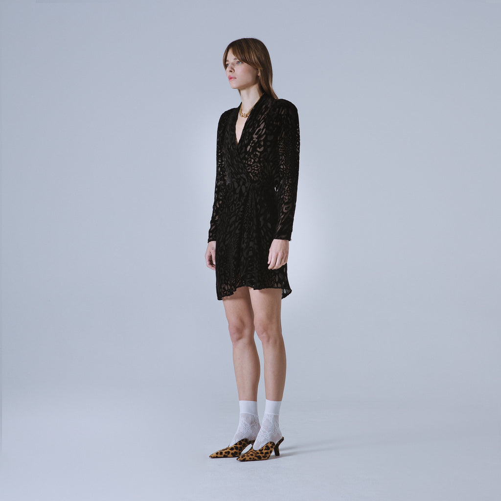 Sveta Milano Abito Cambridge in velluto con motivo leopardo Vendite Flash
