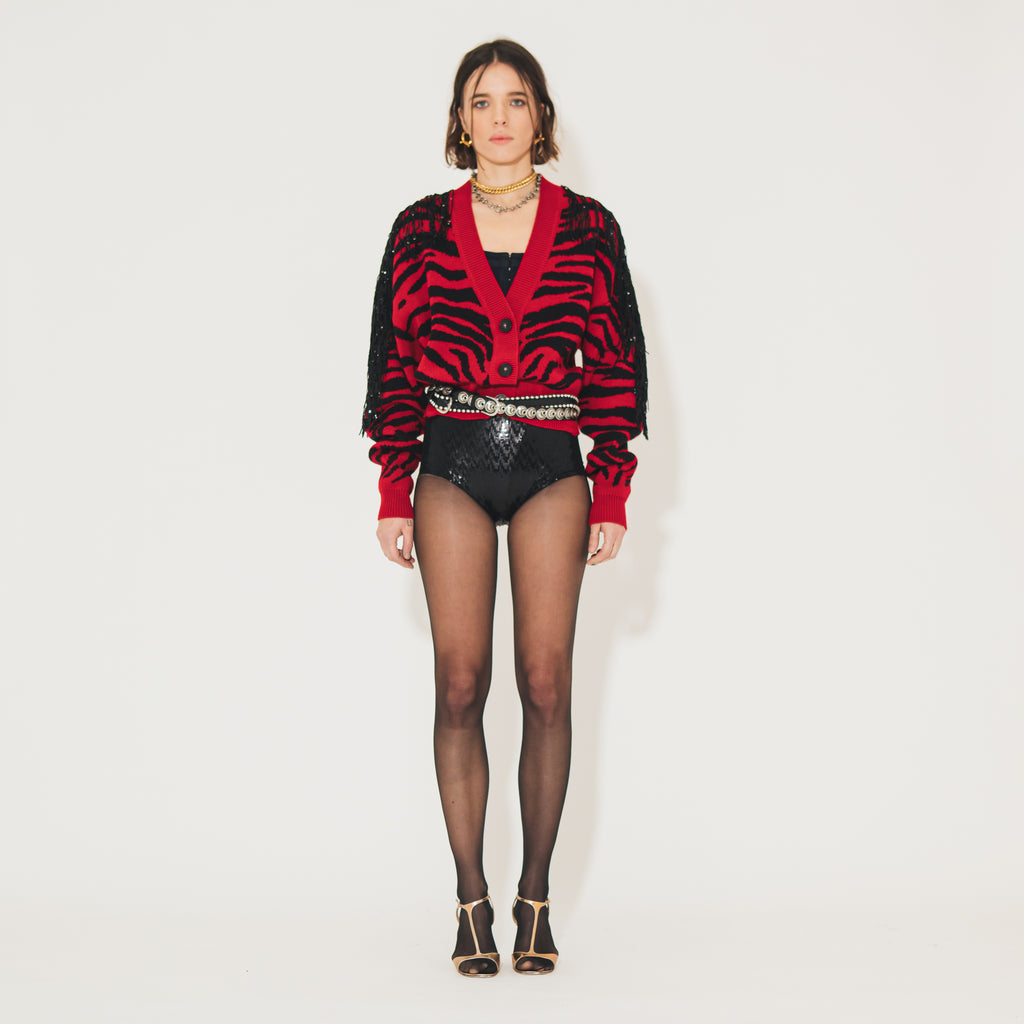 Sveta Milano Cardigan corto Dakota con frange in paillettes Consegna Veloce