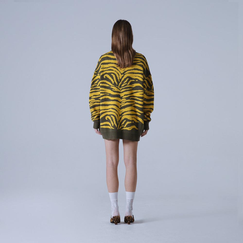Sveta Milano Cardigan lungo jacquard Georgia in verde e giallo Sottocosto
