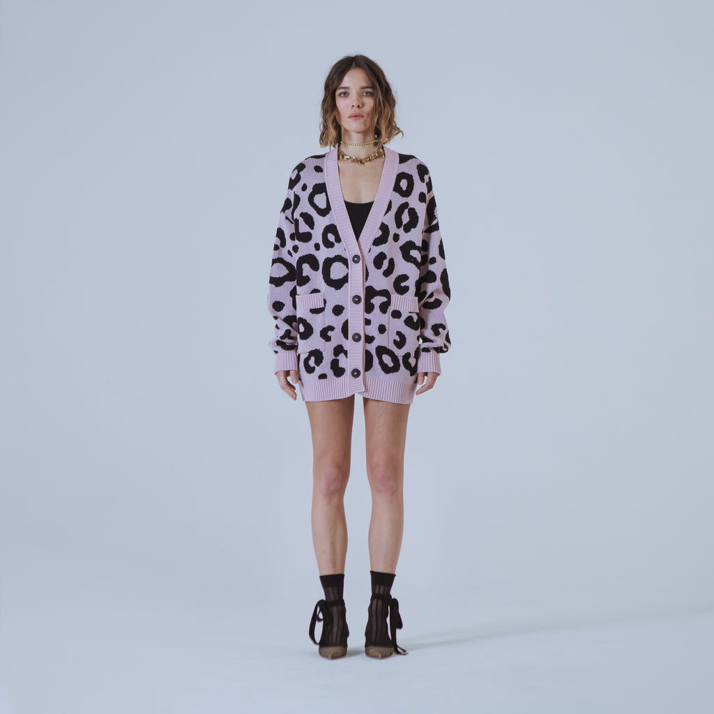 Sveta Milano Cardigan lungo jacquard Georgia in rosa e nero Novità